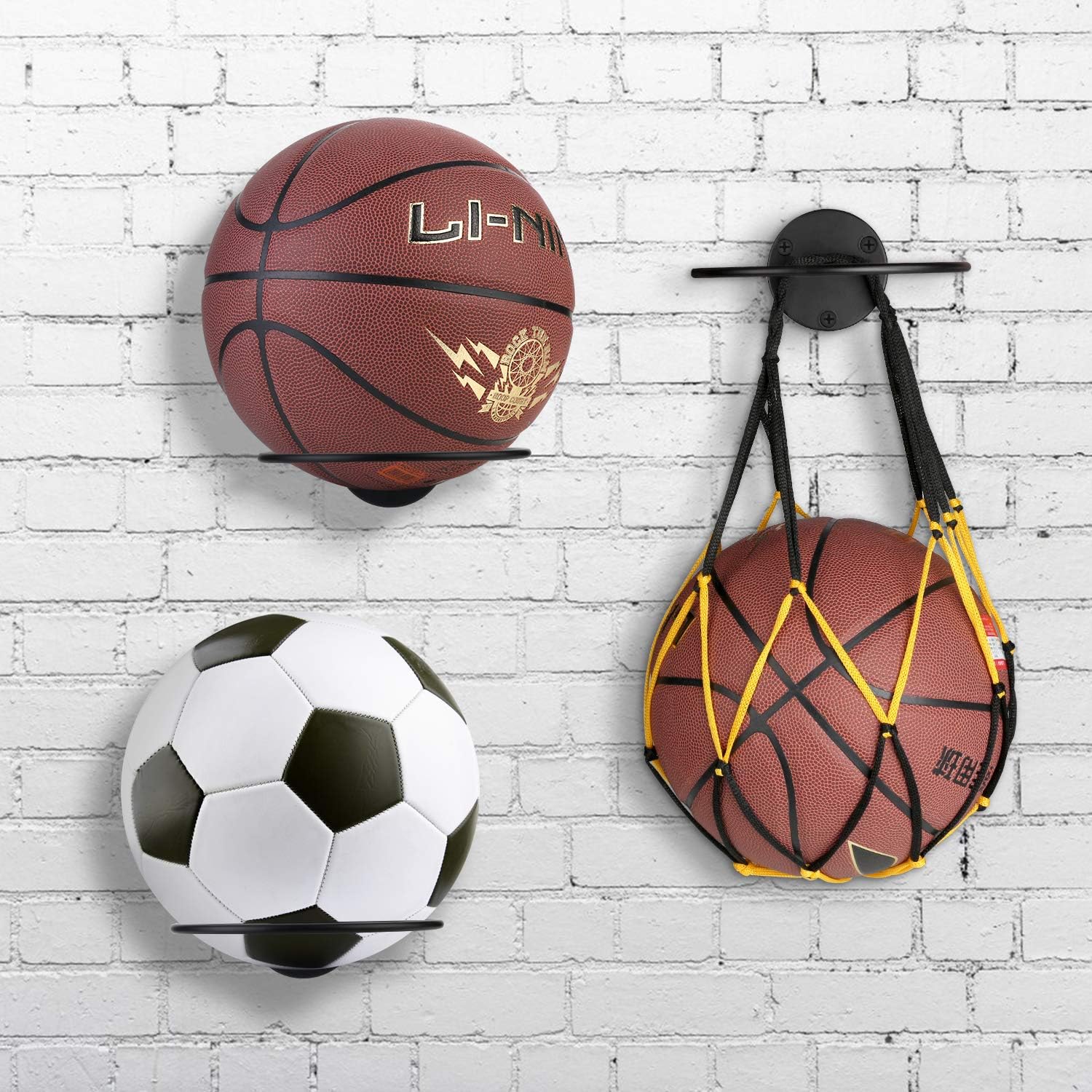 JJDPARTS 2 Pack Sports Ball Holder Wall Mount Display Rack with 2 Pack Basketball Net Bags for Basketball Volleyball Rugby Soccer (2 Pack): Sports & Outdoors
