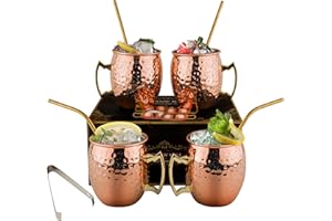 COBISTORY Moscow Mule Cup, 550 ml Cocktail Copper Cup, Classic Copper Cup Set with 4 Copper Cups, 4 Drinking Straws, 1 ice To