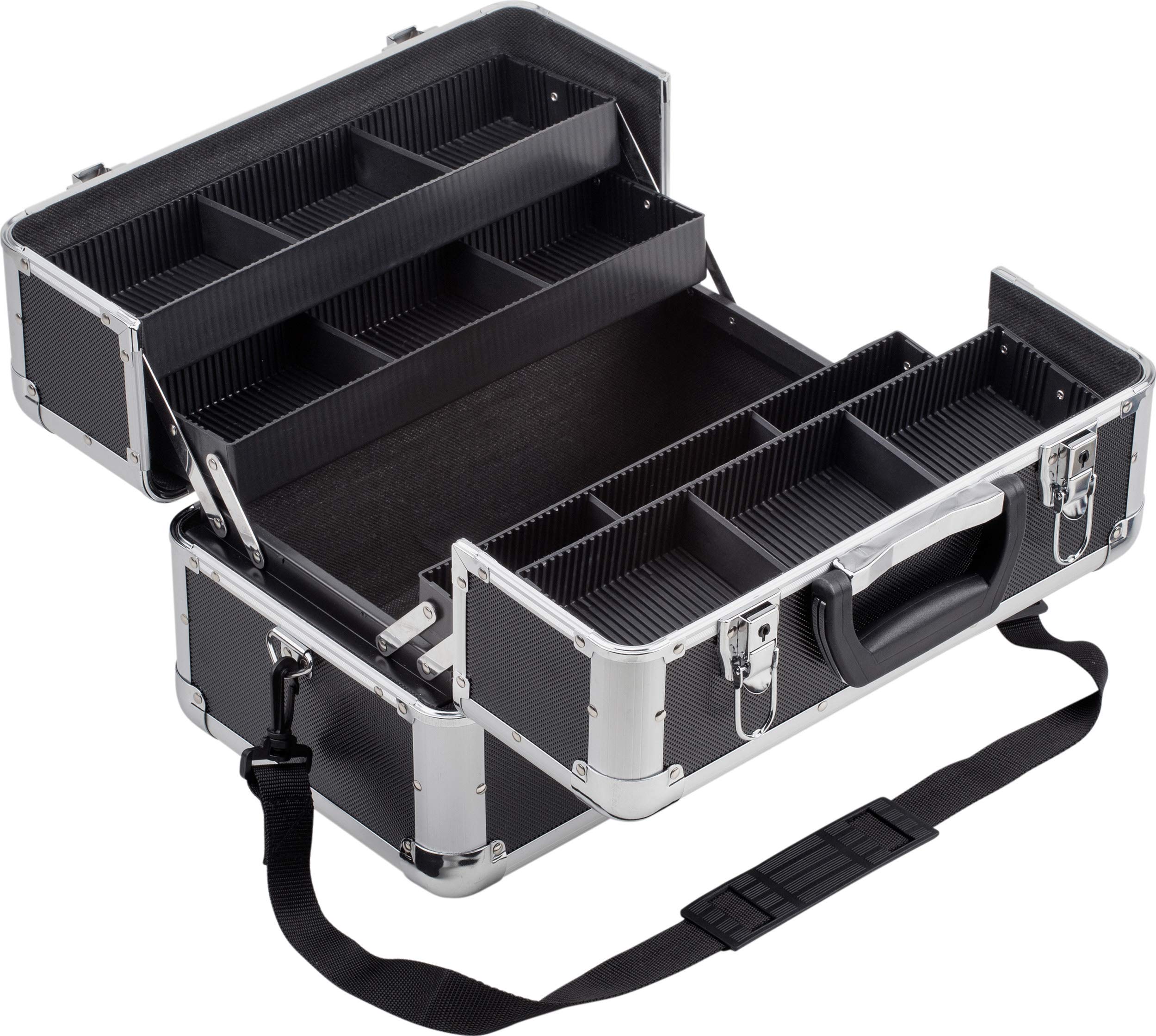 Meister 9095040 Multi-Purpose Case 355 x 240 x 225 mm - Lots of Storage Space - Separable Small Parts Compartments - Lockable - Includes 2 Keys & Carry Strap/Cosmetic Case/Scissors Case/Black