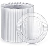 FOCUSLINE 100 Count Clear Plastic Plates 7 Inch, Disposable Heavy Duty Salad Dessert Plates- Premium Hard Plastic Plate Fancy Disposable Clear Plate for Weddings, Parties and Events
