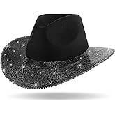 Hercicy Rhinestone Cowboy Hat with Diamond Fringe Bling Cowgirl Hat With Western Wide for Cosplay Wedding