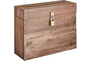 Eximious India Wedding Card Box with Card Slit and Lock Gift Card Box Wishing Well Wooden Box for Weddings, Receptions, Birthdays, Graduations, Baby Showers, Honeymoon Funds (Walnut)