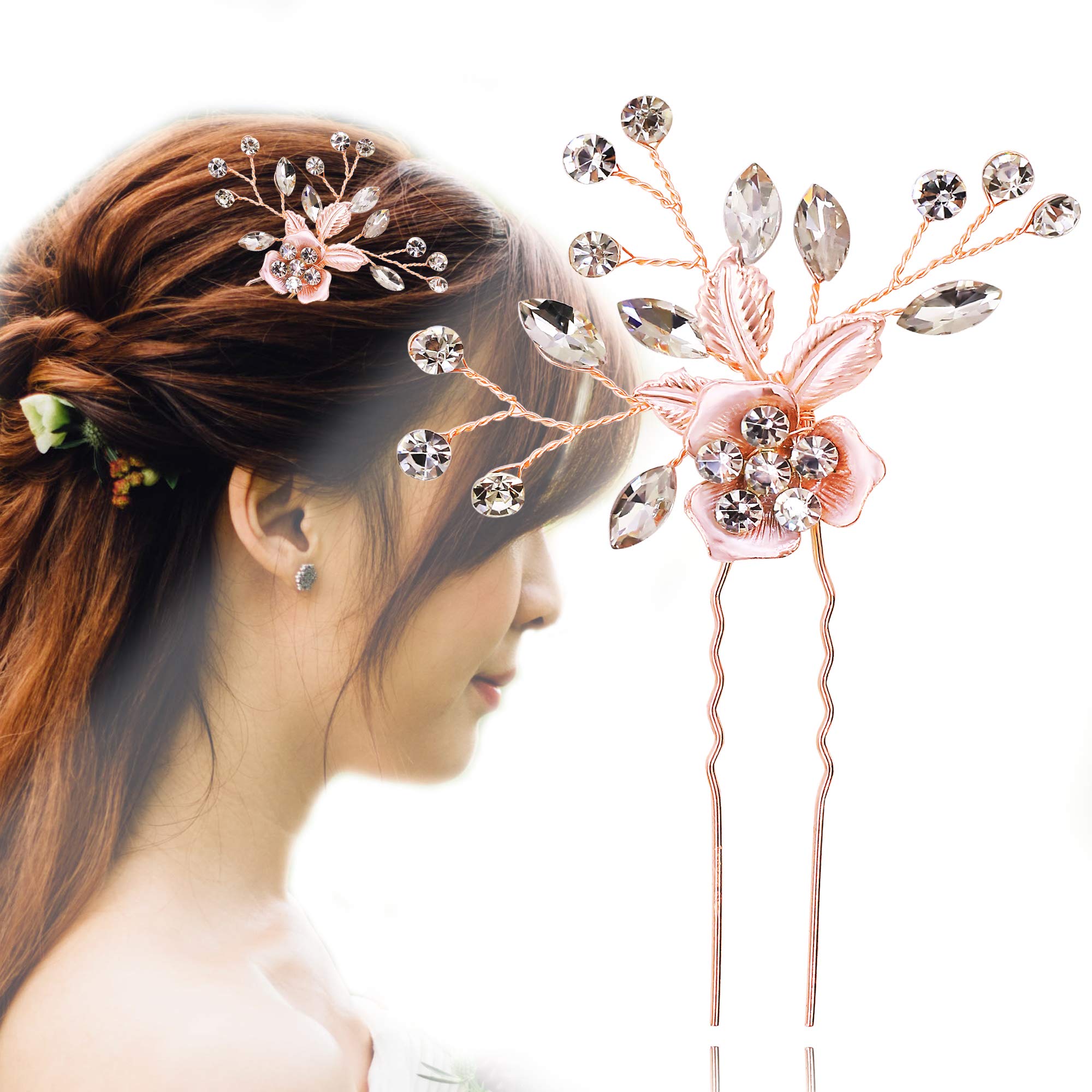 Flower Wedding Headpieces Vintage Inspired Bridal Headband Pearl Rhinestone Pink Art Deco 1920\'s Hair Vine (PIN)