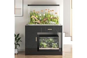 Saudism 40 Gallon Fish Tank Stand, 29-50 Gallon Aquarium Stand, Black Tank Stand, Fish Tank Table with Drawer and Cabinet, Sturdy and Durable