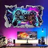 Moqidong 3D Game Wall Decals: Gaming Room Wall Stickers for Game Lover, Gamer Controller Sticker Video Game Wallpaper for Teenagers Boys Kids Bedroom Playroom Decor Nursery Gift