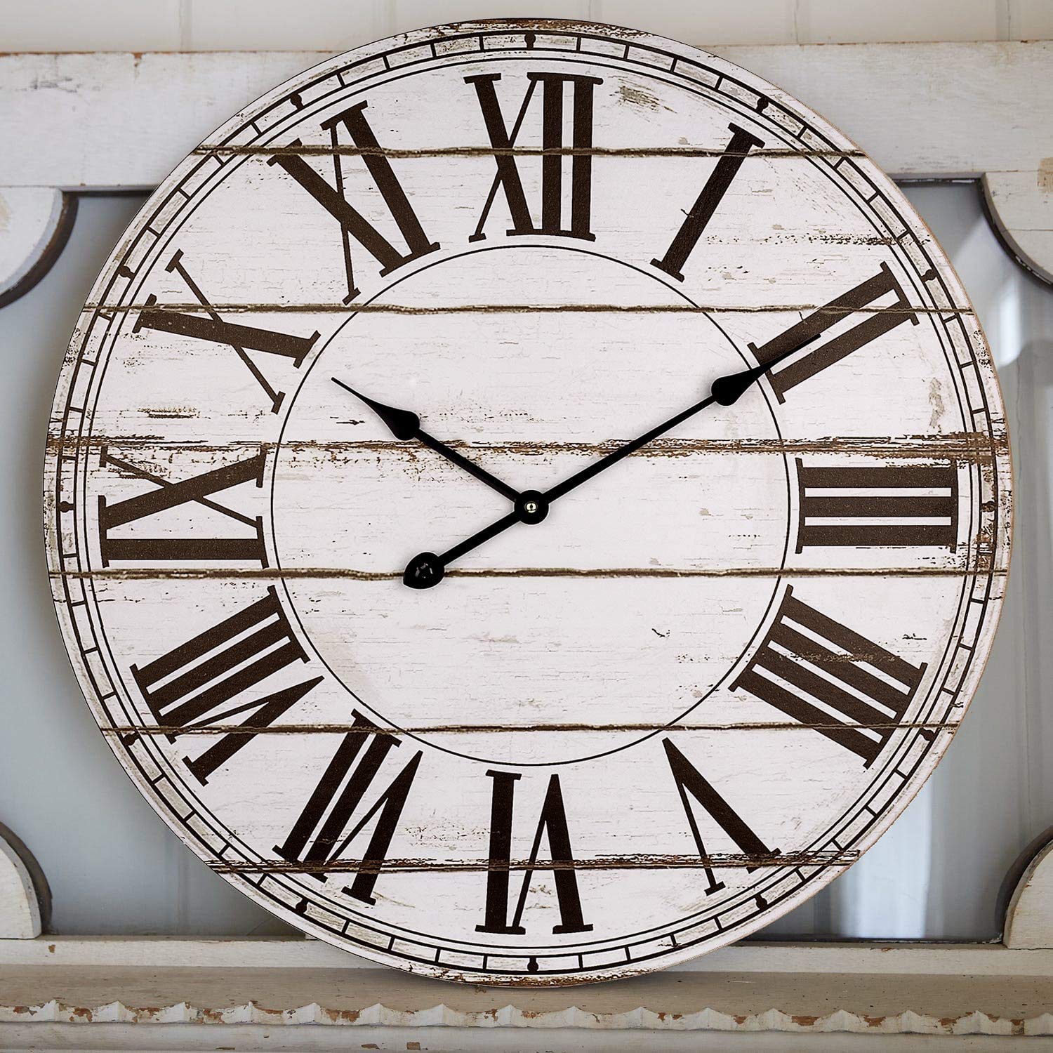 Buy BEW Large Wall Clock, Rustic Farmhouse Distressed Shiplap Wall