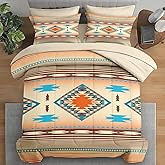 Pamnest Comforter Set Queen Size, Southwest Western Geometric 7 Pcs Bedding for Kids and Adults, Mexico Stripe Turquoise Bed Sheet Sets with Fitted Sheet 2 Pillowcases & 2 Shams