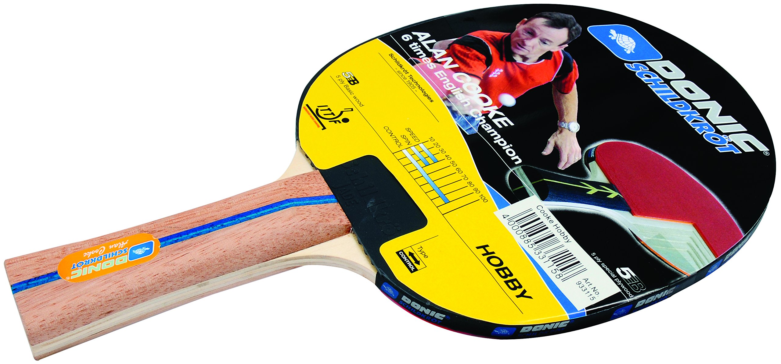 Schildkrot Alan Cooke Hobby Table Tennis Bat - ITTF Approved Rubber with 1.5mm Sponge - Red/Black