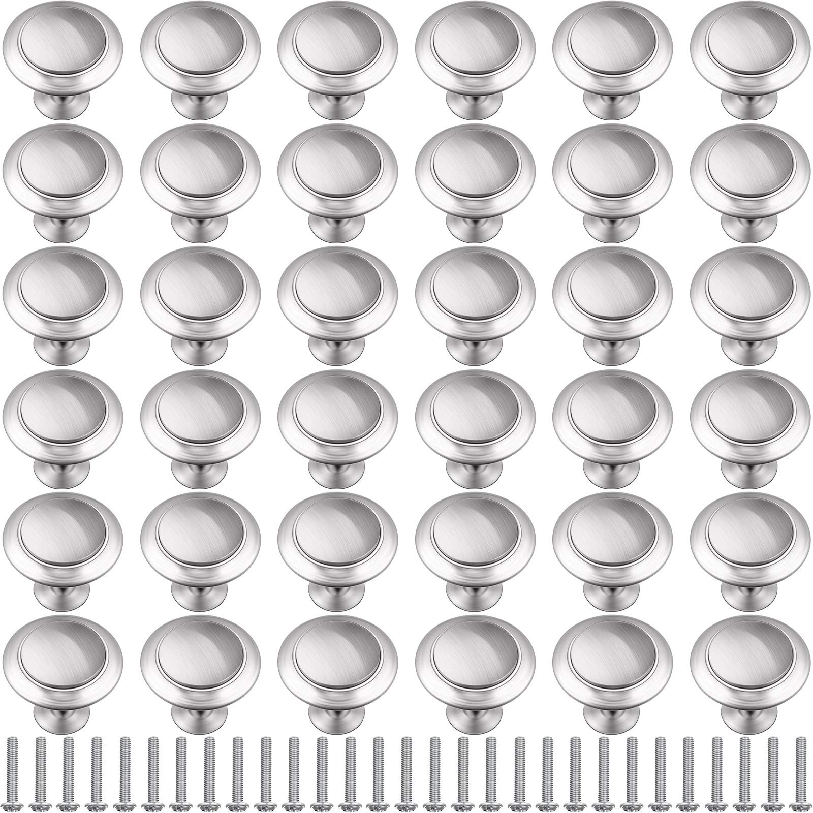 Photo 1 of Ripeng 36 Pieces Round Ringed Kitchen Cabinet Pulls Kitchen Drawer Pull Cabinet Door Knob Drawer Handles Hardware Cupboard Handles with Screws for Dresser (Silver,1.06 Inch)