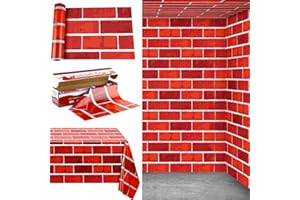 Kochorie 100 Ft x 54 Inch Red Brick Wall Backdrop Tablecloth Roll with Cutter Box Disposable Brick Wrapping Table Cover Bulletin Board for Christmas Halloween Birthday Party, Red