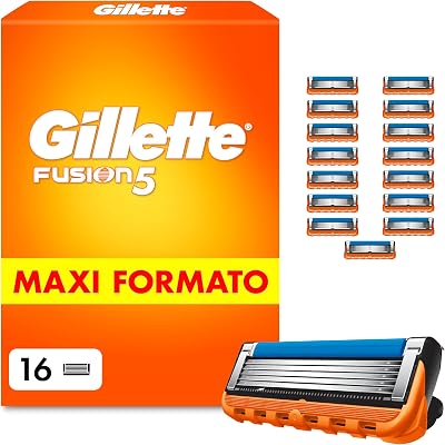 Lamette Gillette Fusion 5, 16 Lamette da Barba di Ricambio per Rasoio Barba Manuale Fusion5, da 5 Lame, Rasatura Scorrevole con Striscia Lubrificante, Fino a 1 Mese di Rasatura per Lametta