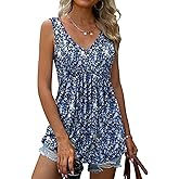 Tencede 2026 Summer Tank Tops for Women Sleeveless V Neck Babydoll Loose Flowy Floral Print Blouse S-3XL