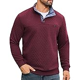 URRU Men's Quilted Sweatshirt Contrast Stand Collar Dressy Casual Long Sleeve Quarter Botton Fall Pullover Sweaters S-2XL