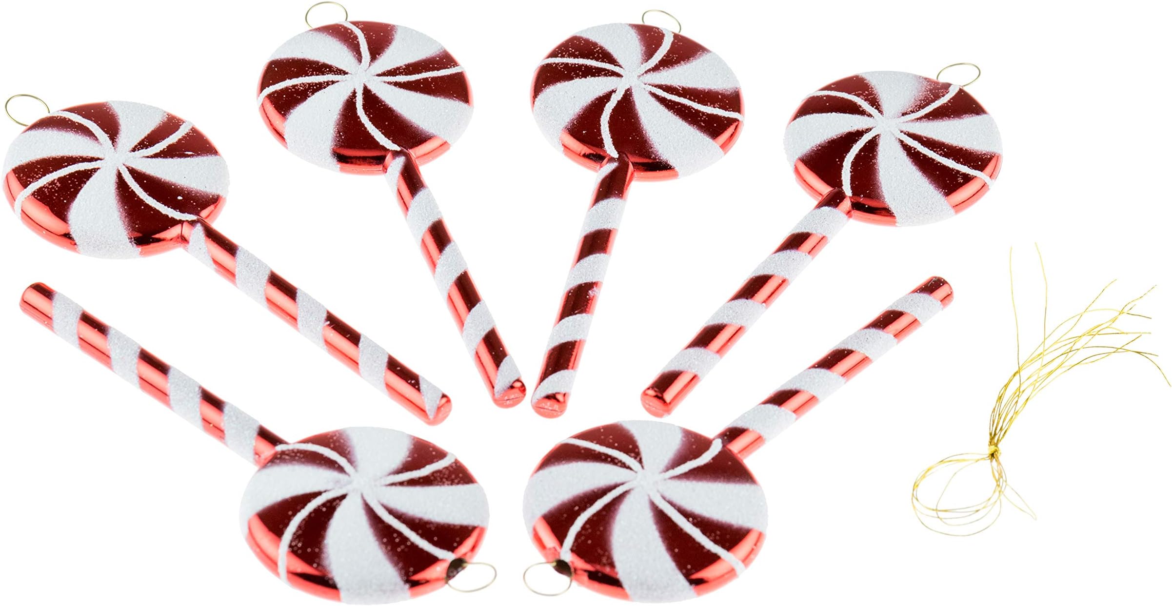 Shatterproof Christmas Tree Lolipop Ornaments by Clever Creations, Red and White Colored Sparkling Glittery Christmas Décor, 6 Piece Set Perfect for Christmas Decorations