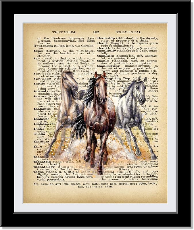 Gift for Horse Lovers - Three Horses Dictionary Wall Art Prints - Gift for House Warming Christmas Holidays - Decor Vintage Print Dictionary Wall Art Pictures Paintings UnFramed…