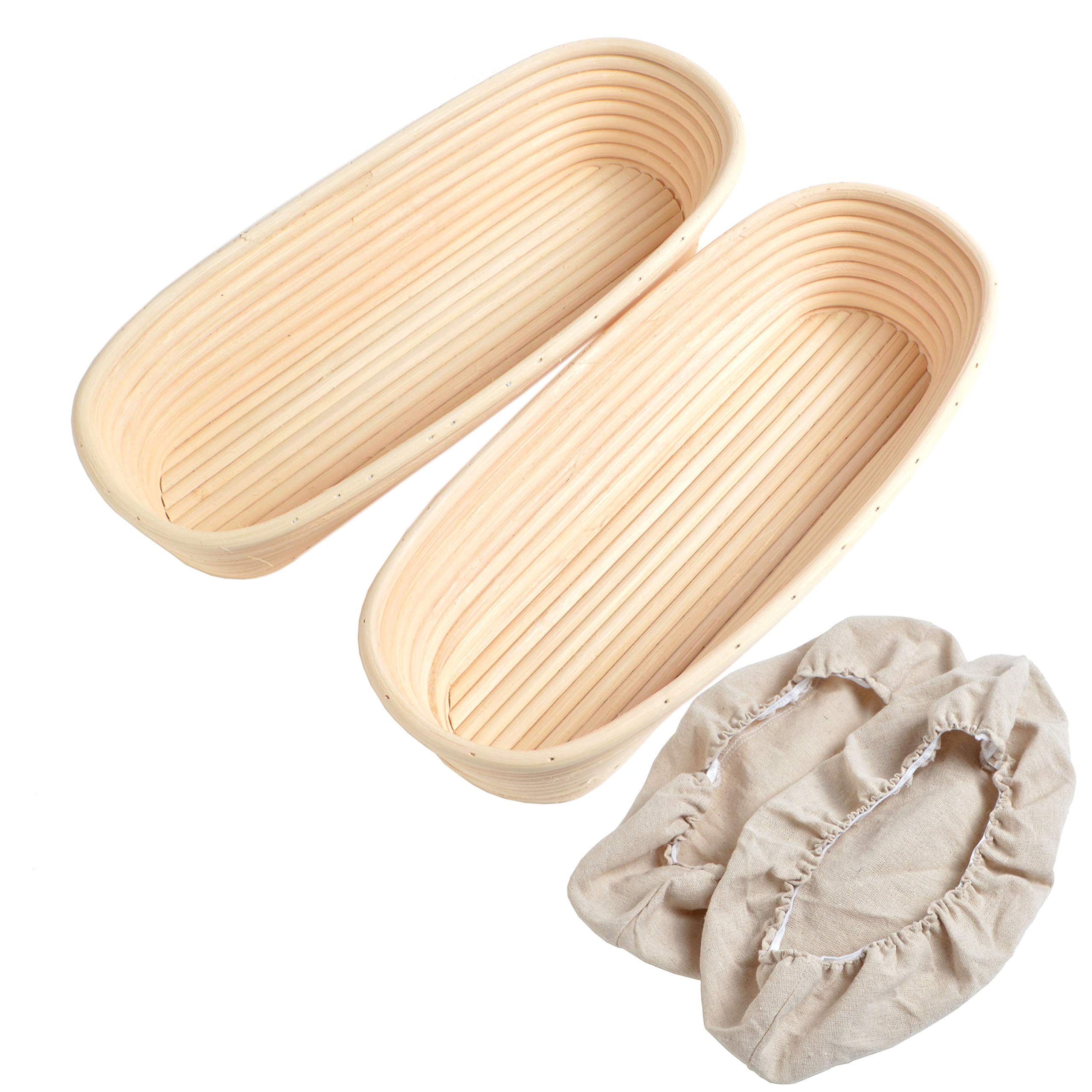 Oval 12 inch 2 Sets Bread Proving Basket with Linen Cloth Liner Sourdough Bannetons Bread Proofing Baskets Bread Baking Mold Bakery Tools