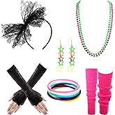 Blulu 80s Dress Costume Accessories for Women Lace Headband Earring Fishnet Glove Leg Warmers Necklace Bracelet for 80s Party