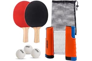 GSE Games & Sports Expert Adjustable Retractable Ping Pong Net Set & Post. Professional Table Tennis Rackets and Balls, Net with Posts and Storage Bag - Pingpong Paddle and Game Table Accessories.