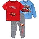 Disney Cars Lightning McQueen Boys T-Shirt Sweatshirt and Pants 3 Piece Set for Toddler and Big Kids