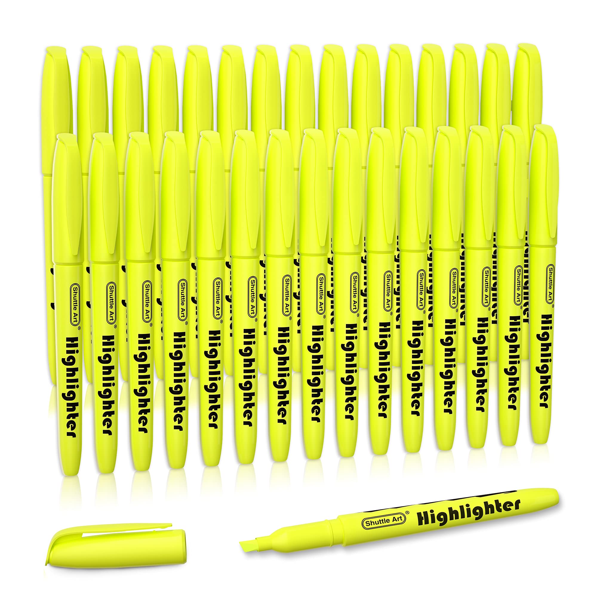 Shuttle Art Yellow Highlighters, 30 Pack Highlighters Bright Colors, Chisel Tip Dry-Quickly Non-Toxic Highlighter markers for Adults Kids Highlighting in Home School Office