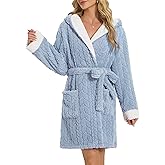 LYCY Women's Hooded Plush Short Bathrobe, Ultra Soft Jacquard Fluffy Robe with Pockets, Cozy Fuzzy Loungewear