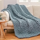 WESHIONGOO Chunky Knit Blanket Throw 51"×63" Knitted Throw Blankets for Couch Bed Fluffy Soft Blanket with Jumbo Chenille Yarn Thick 100% Handmade(Dusty Blue)
