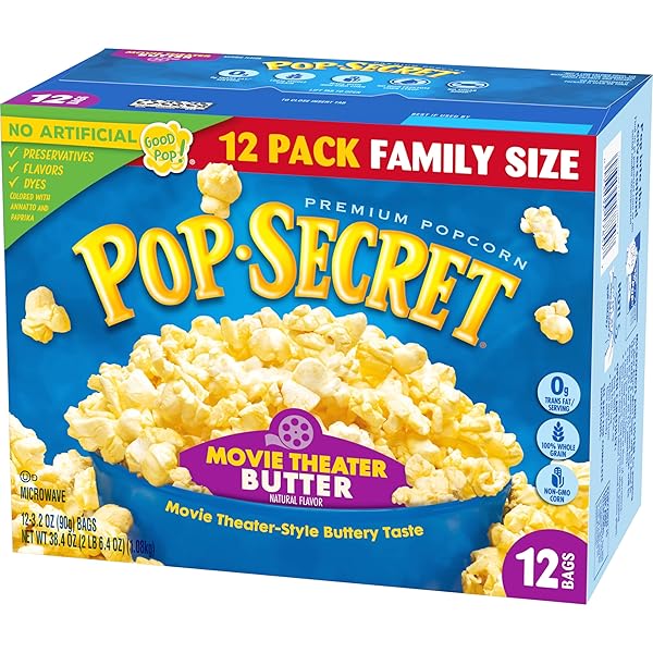 POP SECRET MICROWAVE POPCORN, MOVIE THEATER BUTTER, FLAVOR, 3.2 OZ SHARING BAGS, 12 CT
