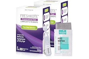 MAXIM EYE FRESHKOTE Preservative-Free Lubricant Eye Drops, 2 Packs of 30 Single-Use Vials, Artificial Tears for Dry Eye Relief, Bundled with 1 Reusable Anti Fog Cloth for Eyeglasses