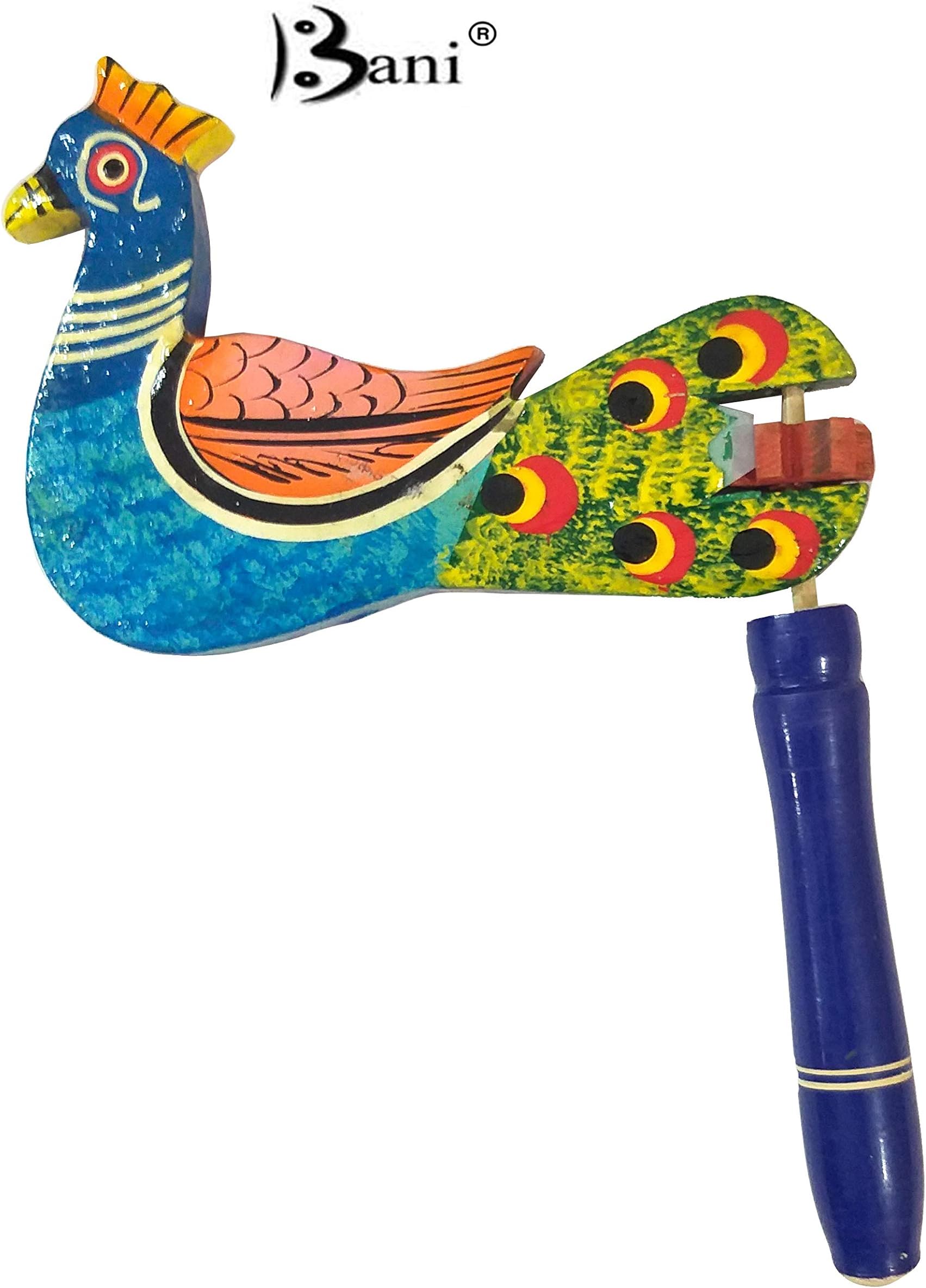 BANI Wooden Toy for Kids Handicraft Rotating Rattle Toy Pea-Cock(Blue)