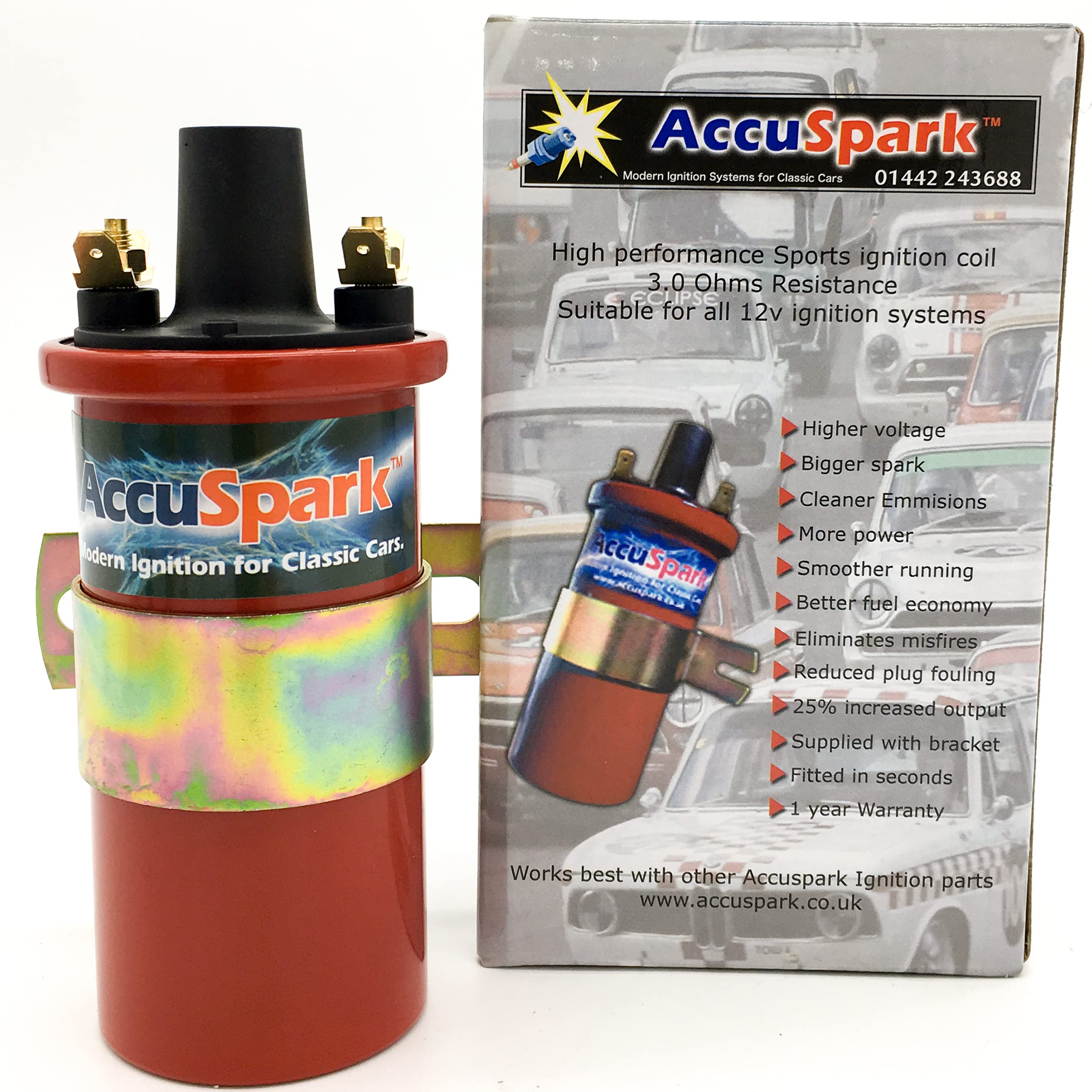 Accuspark Red replaces Lucas DLB105, 12v Non-Ballast 3 Ohm Sports Ignition Coil