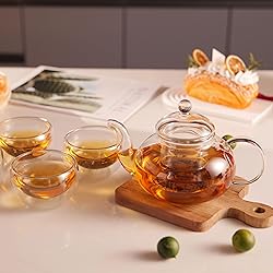CNGLASS Glass Teapot Set,20oz Clear Tea Pot with 4