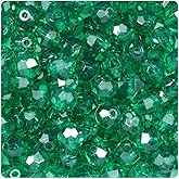 BeadTin Emerald Transparent 10mm Faceted Round Plastic Craft Beads (225pcs)