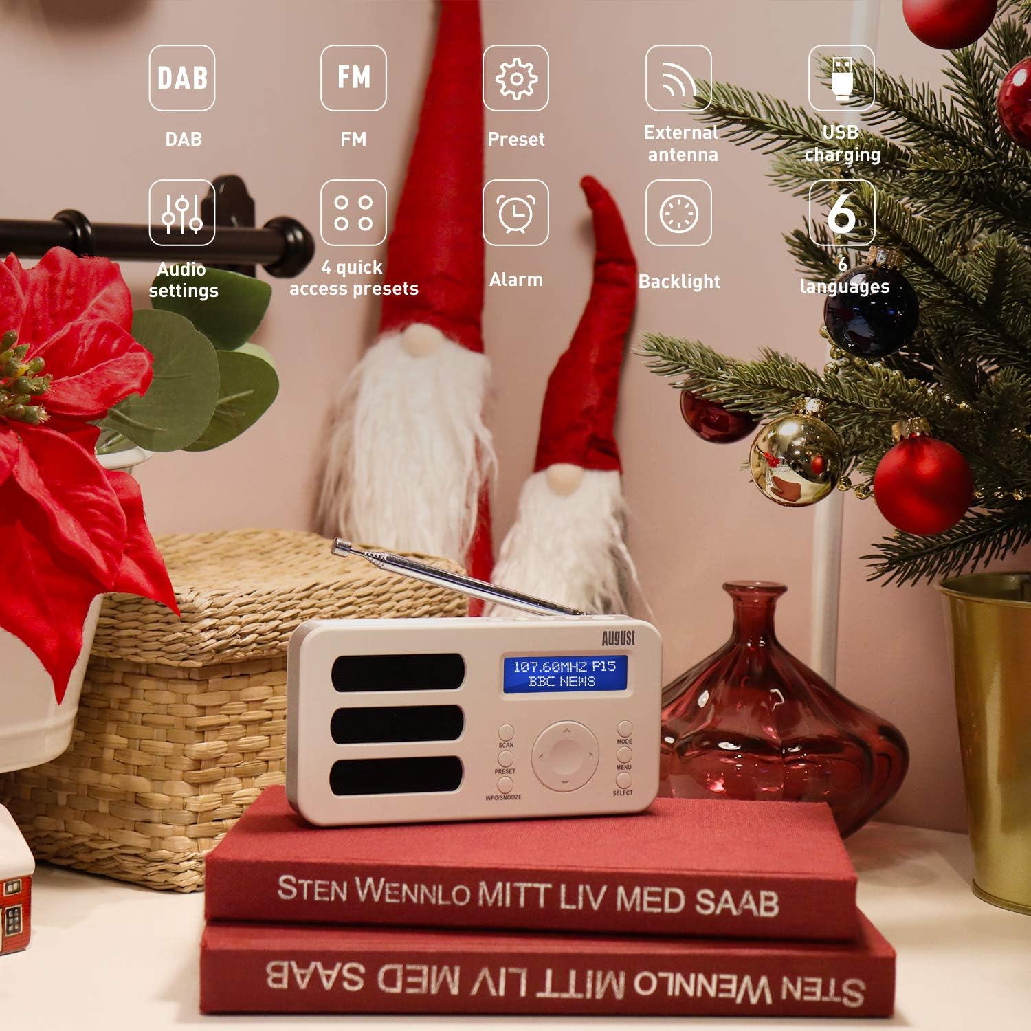 August MB225W Portable DAB/DAB+/FM Digital Radios, Rechargeable Small Radio with 40 Station Presets, RDS - Image 4