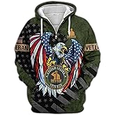 Bald Eagle Sweatshirt Veteran Zip-Up Hooded Sweatshirt Military Hoodie American Flag Hoodies For Men Patriotic Hoodie
