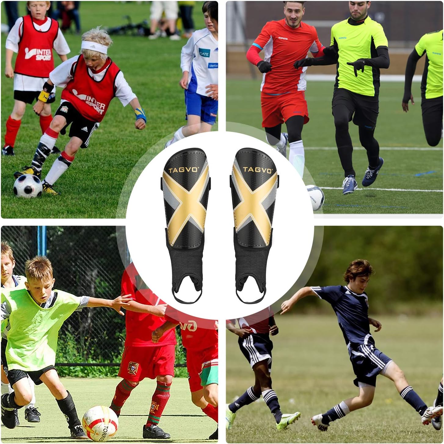 TAGVO Soccer Shin Guards, Kids Soccer Equipment with Ankle Sleeves Protection, Youth Sizes Child Soccer Shin Pads for Boys Girls : Sports & Outdoors