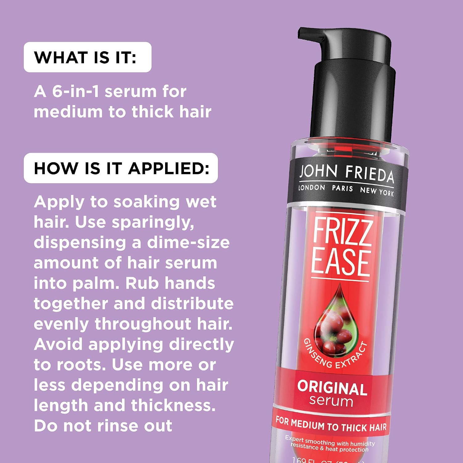 John Frieda Frizz Ease Original 6 Effects Serum, 1.69 Ounces, Clear, 50 ml (Pack of 1) - Image 5
