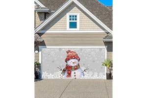 SINGINGIN Christmas Garage Door Banner Cover 7 x 8 ft, Christmas Cute Snowman White Snowflakes Grey Christmas Garage Door Decorations Holiday Christmas Backdrop Decor for Winter New Year Xmas Party