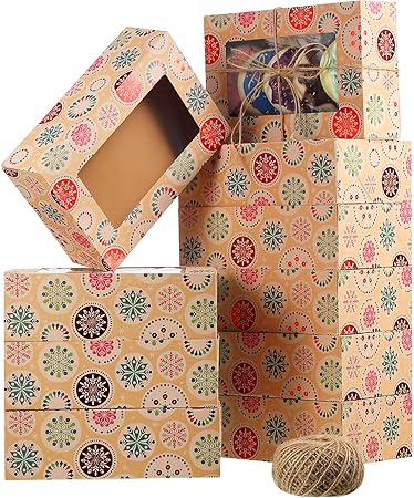 24 Piezas de Cajas de Panadería Regalo Galletas Rosquilla de Navidad con Ventana y 80 m
