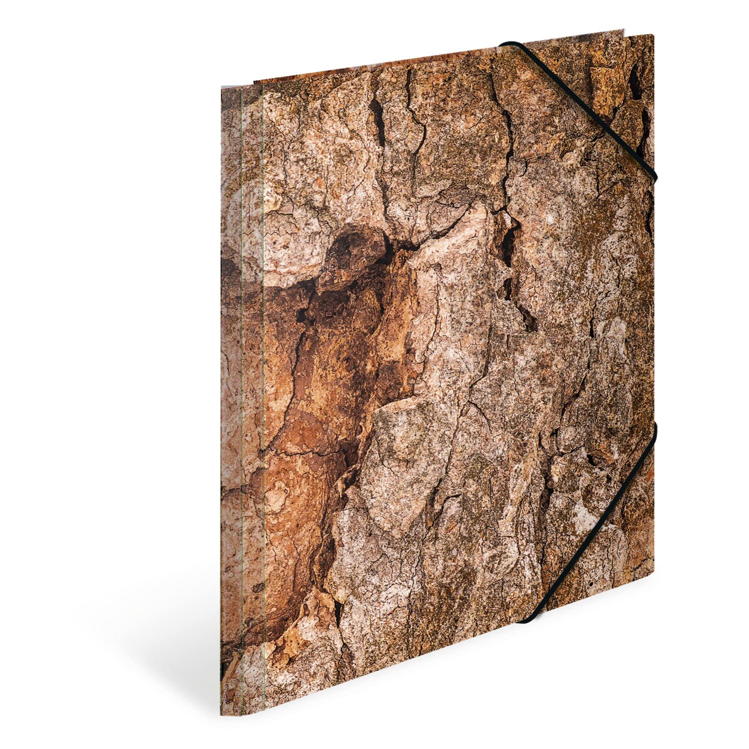 HERMA 19776 Portfolio Folders A4 Natural Wood, Pack of 3, Children's Cardboard Corner Folder with Haptic Finish, Inner Print & Elastic Band, Sturdy Cardboard Folders Set for Boys and Girls