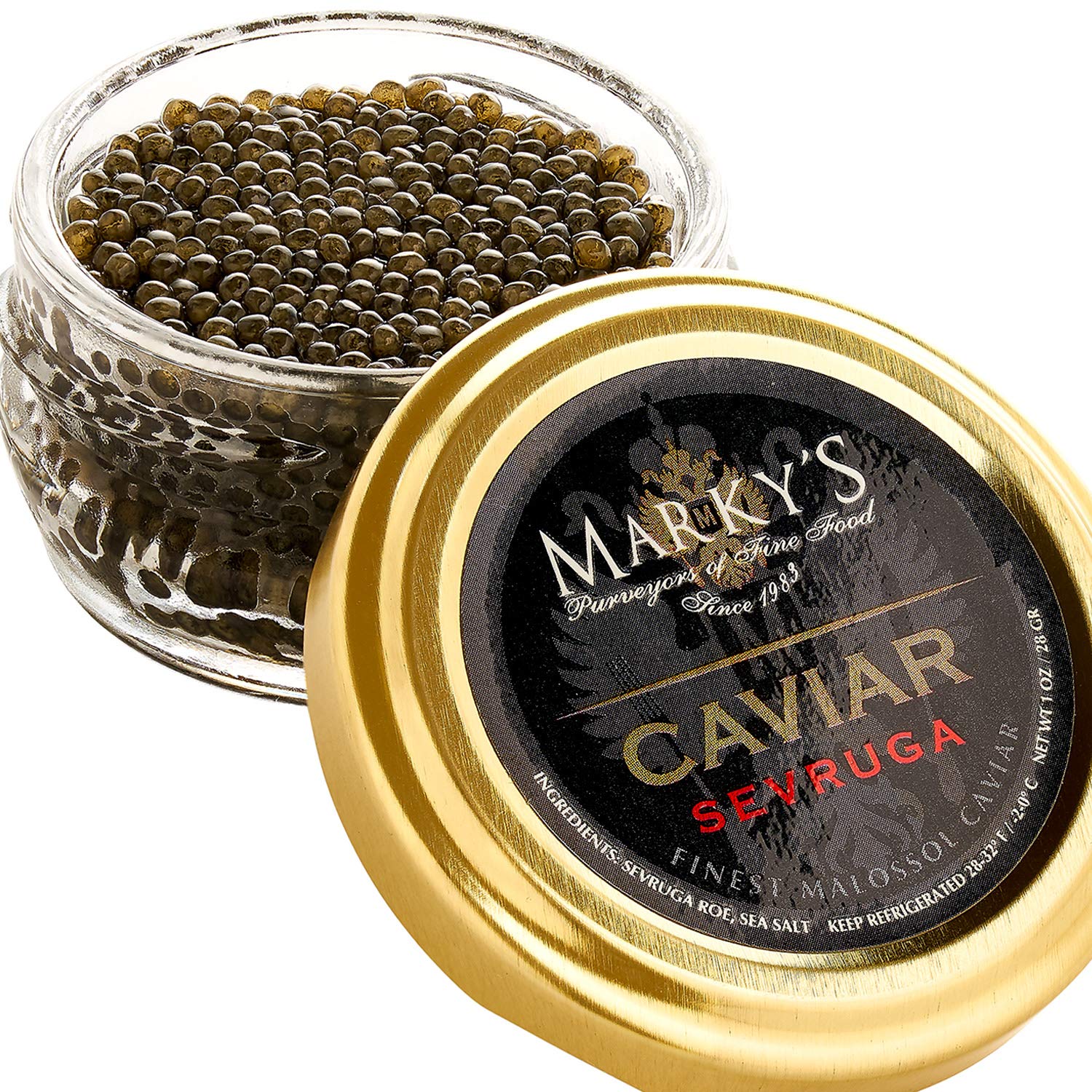 Marky’s Sevruga Premium Sturgeon Black Caviar - 4 Oz Malossol Sturgeon Black Roe – GUARANTEED OVERNIGHT