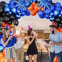 Black Orange Blue Balloon Arch Kit,Royal Blue Black