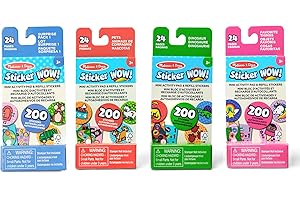 Melissa & Doug Sticker Wow!™ Mini Activity Pad and Refill Stickers 4-Pack (Dinosaur, Pets, Favorite Things, Surprise Pack 1) – 200 Stickers Each (800 Total) for Any Sticker Stamper (Not Included)