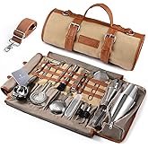 Etens Bartender Travel Kit with Waxed Bag | 22 Piece Bar Set in Roll | Portable Cocktail Tools for Home & Travelling Bartending – Professional Boston Shakers, Unbreakable Melon Squeezer, Accessories