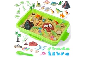sikmcle Dinosaur Sensory Bin Toy for Toddlers and Play Sand Set for Kids Include Glow in The Dark Dinosaur Ages 3-6+