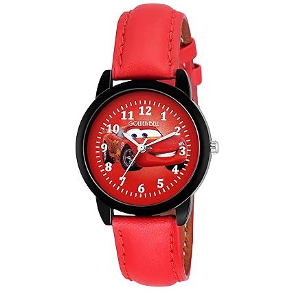 Golden Bell (Label) Crazy Taxi Analogue Display Red Dial and Leather Strap Boys Watch -0049RGBK
