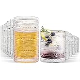 GOROGILE Hobnail Drinking Glasses Set of 12, 12 oz Highball Glassware & 10 oz Cocktail Glasses, Vintage Embossed Beaded Glass Cups for Kitchen,Beer,Soda, Whiskey,and Beverages,Dishwasher Safe