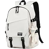 Caoroky knight College School Bag for Men Women Laptop Backpack 15.6 Inch Anti Theft Travel Daypack Large Elementary Middle High Bookbags for Teens Girls Boys Students-Medium,off-white