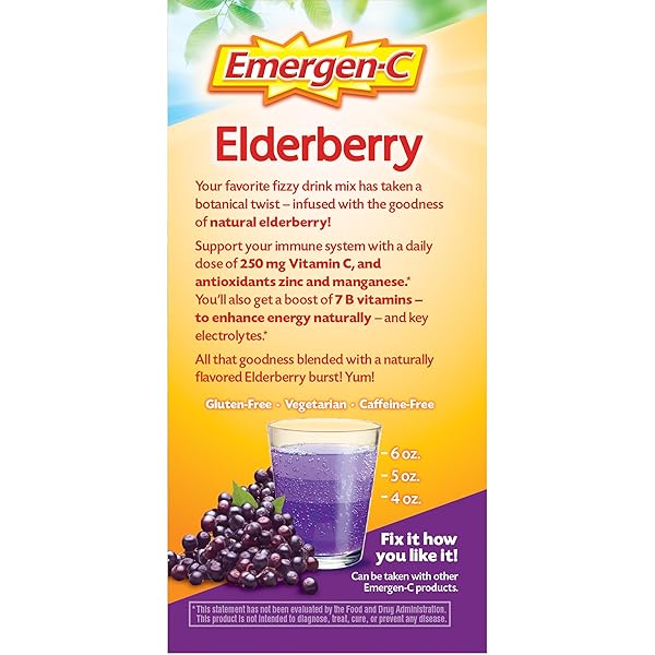 EMERGEN-C ELDERBERRY FIZZY DRINK MIX, ELDERBERRY IMMUNE SUPPORT, NATURAL FLAVORS, WITH HIGH POTENCY VITAMIN C, 18 COUNT