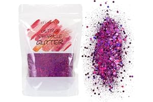 ESTANOITE 100g/3.5oz Holographic Chunky Glitter, Craft Glitters for Arts & Crafts, Cosmetic Chunky Mixed Glitter, Body Glitter for Makeup, Face, Hair, Lips, Nails, Festival (Fuschia)