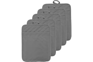 VEIKERY Oven Pot Holder with Pocket Cotton Heat Resistant Coaster Potholder Kitchen Hot Pad Gray Oven Mitts for Cooking and Baking Square 7"x9" (Gray, 5)